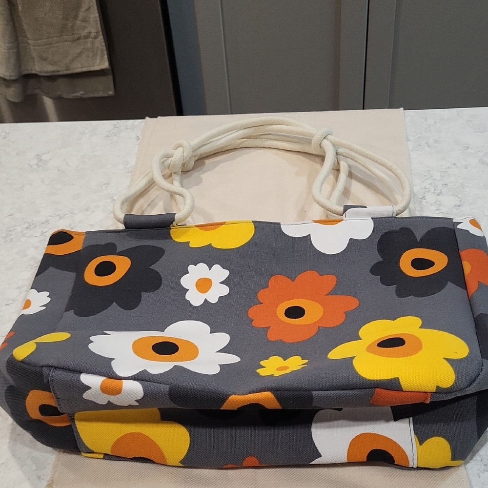 Floral Shoulder Bag in Gray and Orange..summer bag